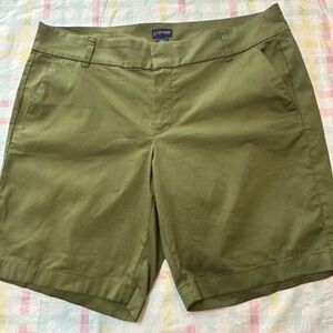 J. Crew Olive Green Mid-Rise Chino Bermuda Shorts